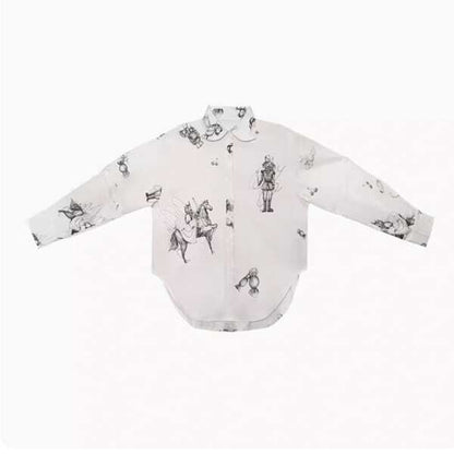 【2color】くるみ割り人形プリント2WAYスリーブシャツブラウス C0108