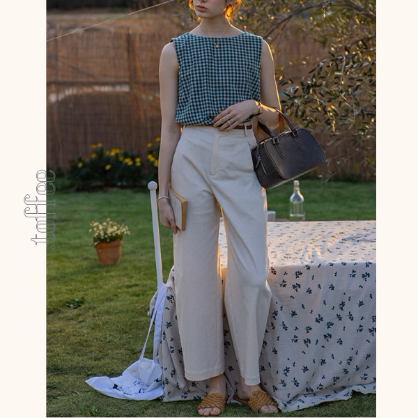 【3color】ベルトループ付きハイウエストストレートクロップドパンツ《Z00870》