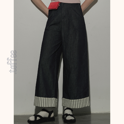 ストライプヘムワイドデニムパンツ　Z00394