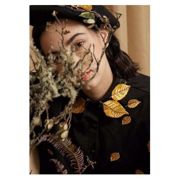 リーフ刺繍シャツブラウス C0076