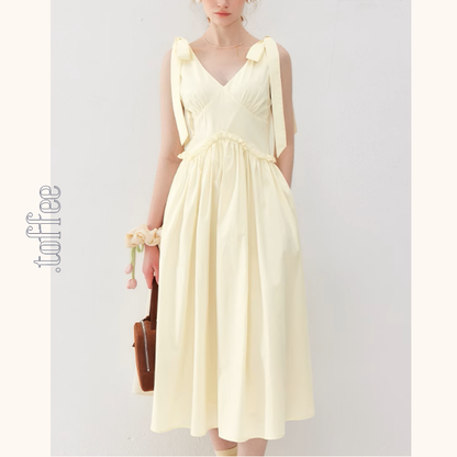 【2color】ショルダーリボンVネックワンピース《Z01011》