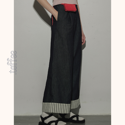 ストライプヘムワイドデニムパンツ　Z00394