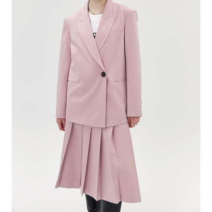 オーバーサイズジャケットとプリーツスカートのピンクセットアップ X-404