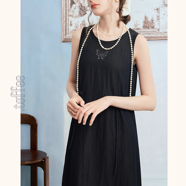 幻想チュールのノースリーブブラックワンピース《Z01061》