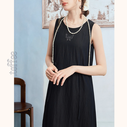 幻想チュールのノースリーブブラックワンピース《Z01061》