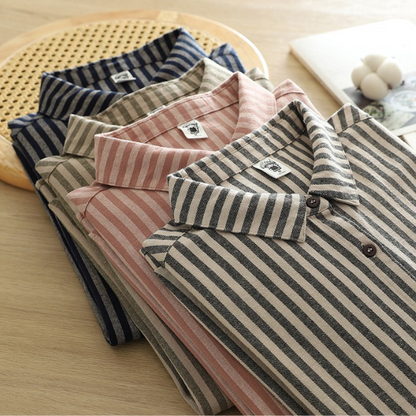 【4color】胸ポケット付きストライプ柄ボタンダウンシャツ　《Z00727》