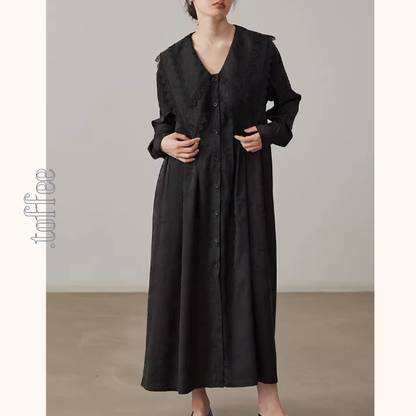 レイヤードドールカラーブラックジャガードワンピース《Z01000》