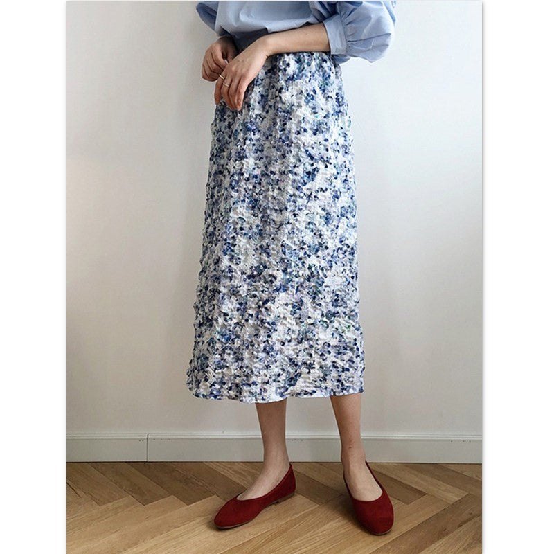 油絵のようなフラワー柄スカート