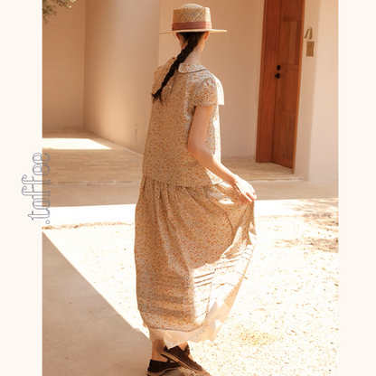 小花柄ブラウス＆ロングスカートセットアップ《Z01048》