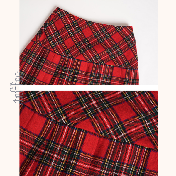 タータンチェック柄ハイウエストAラインミディスカート　 《Z00785》