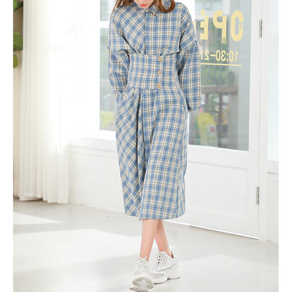 オーバーチェックシャツワンピース w-093