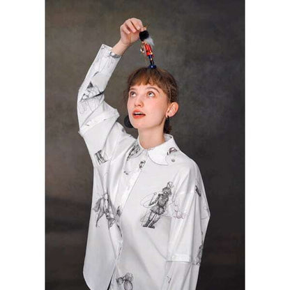 【2color】くるみ割り人形プリント2WAYスリーブシャツブラウス C0108