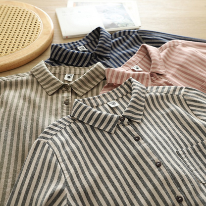 【4color】胸ポケット付きストライプ柄ボタンダウンシャツ　《Z00727》