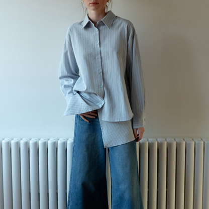 【2color】ストライプ柄ロングスリーブボタンダウンシャツ　《Z00716》