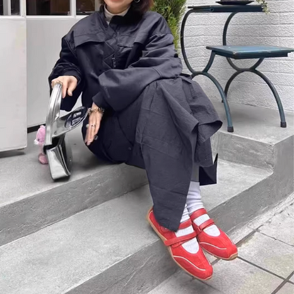 【4color】ラウンドネックダブルストラップフラットシューズ《Z00880》