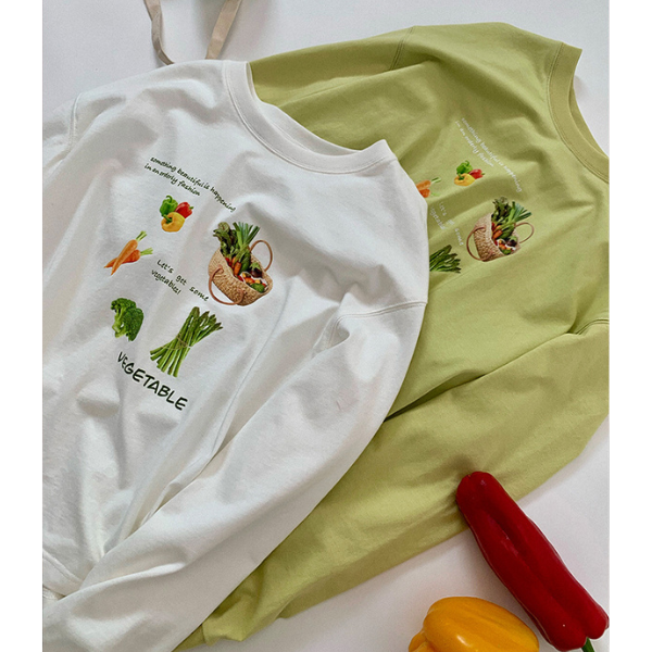 【2color】ベジタブルプリント入りロングTシャツ Z00128