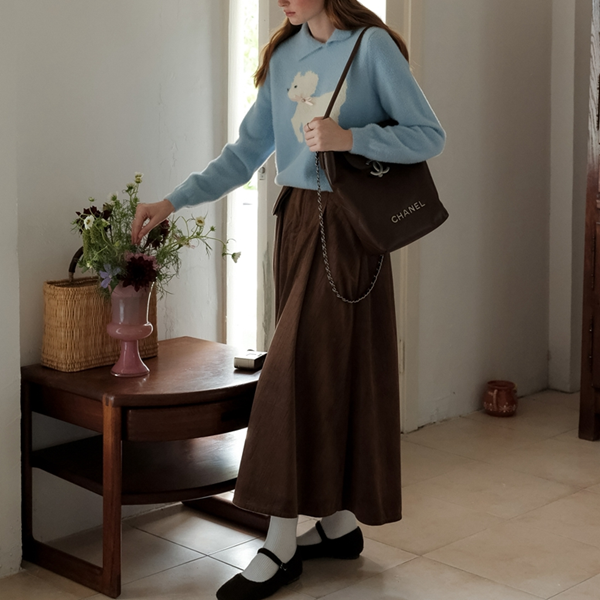 【2color】リムーバブルポケット付きコーデュロイAラインスカート  《Z00781》