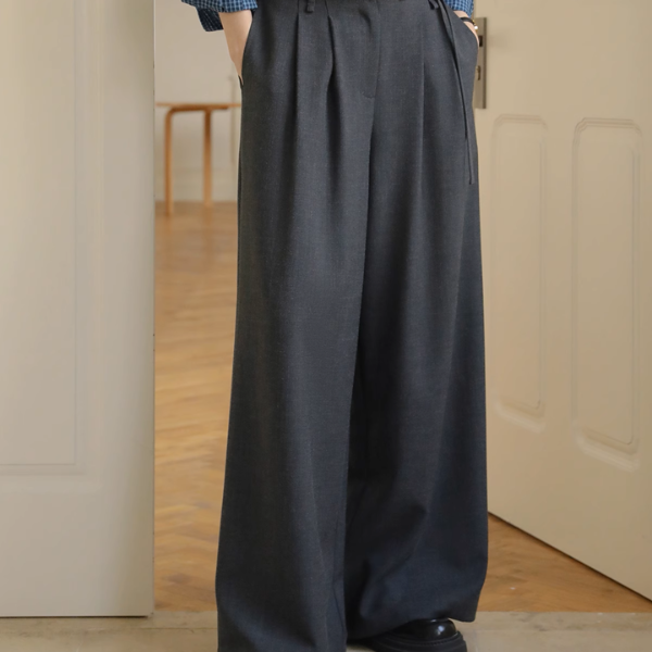 Vネックシングルブレストショートベスト＆ハイウエストワイドスーツパンツセットアップ《Z00889》