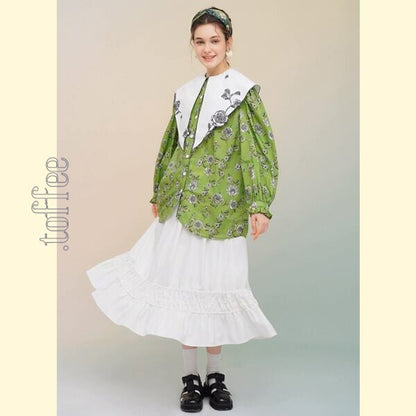 ローズフレンチレトロプリントシャツ: 個性的なエレガンスを纏う 《C0213》