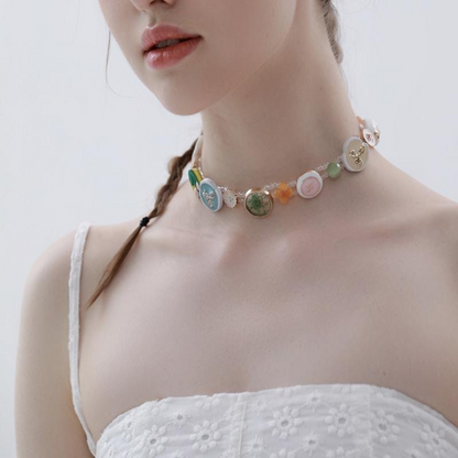 マルチカラーボタンネックレス　Z00579