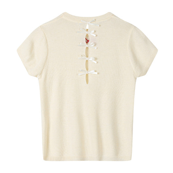 【4color】リボン半袖ニットトップ Z00285