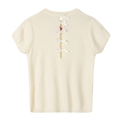 【4color】リボン半袖ニットトップ Z00285