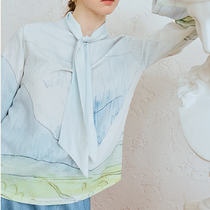 風景画タッチのボウタイアートシャツ《Z01063》