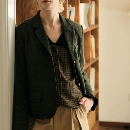 ブラウンチェック柄シングルブレストベスト　Z00507