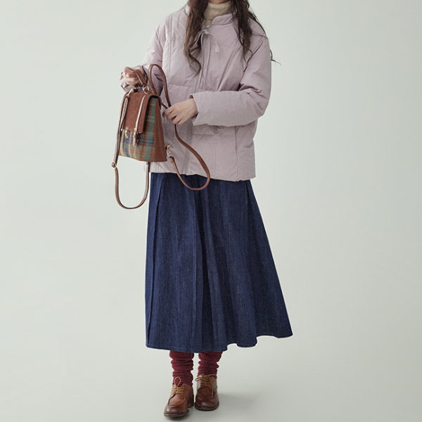 ポケット付きロングデニムプリーツスカート　《Z00732》