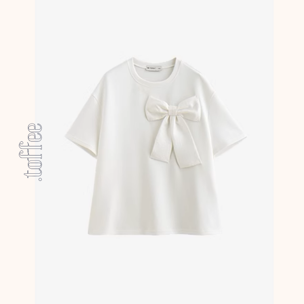 【2color】ビッグリボンクルーネック半袖Tシャツ《Z00933》