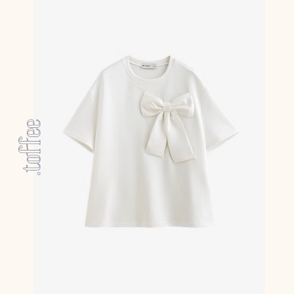 【2color】ビッグリボンクルーネック半袖Tシャツ《Z00933》