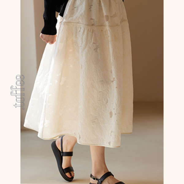 花柄レースミモレ丈スカート　Z00424