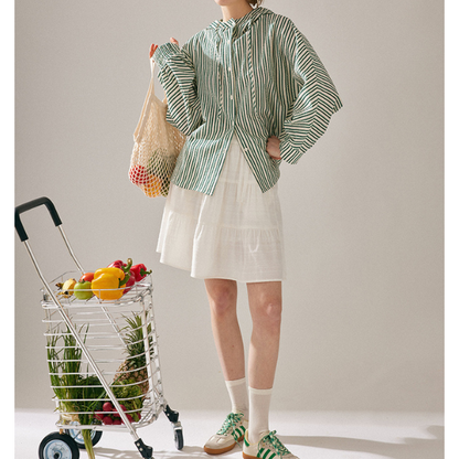 【2color】フード付きオーバーサイズストライプシャツ Z00130