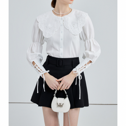 ドールカラーレースアップブラウス w-152