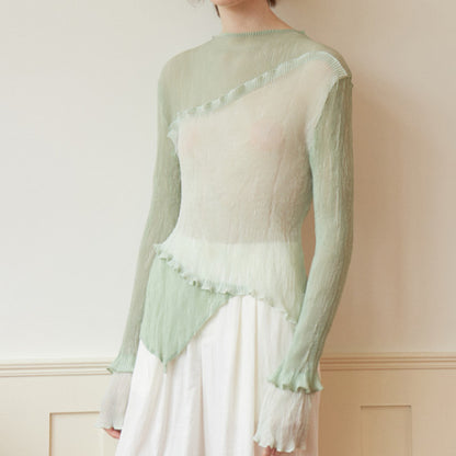 フリル付きミントグリーンシースルートップ Z00264