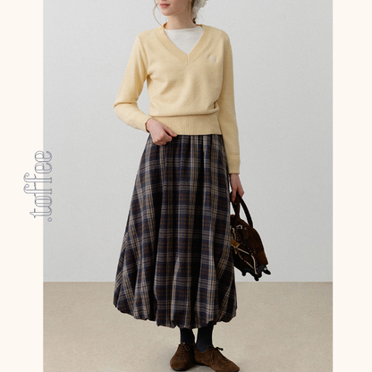 チェック柄ポケット付きバルーンロングスカート　《Z00720》