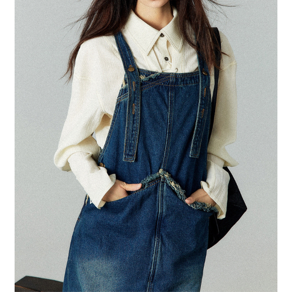 フリンジデニムジャンパースカート X-368