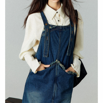 フリンジデニムジャンパースカート X-368