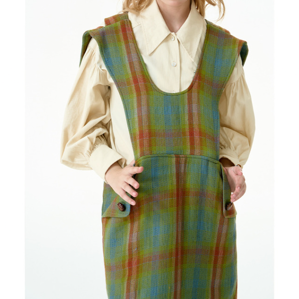 チェックパターンサスペンダースカート X-448