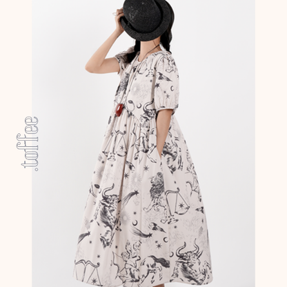 星座柄Aラインルーズワンピース 　Z00419