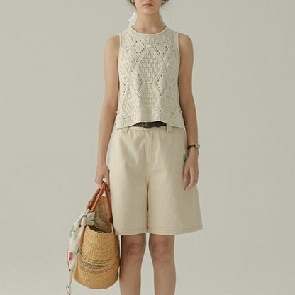 透かし編みノースリーブニットトップ Z00384