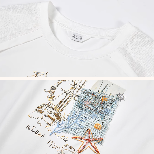 マリンテイストメッシュスリーブトップ《Z00973》