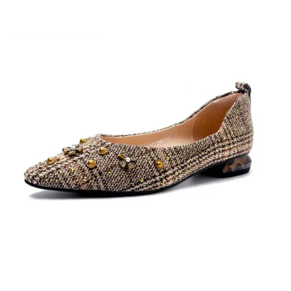 スタッズデコレーションチェックパンプス w-125