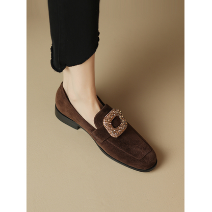 【2color】スクエアビジューバックル付きローファー X-484