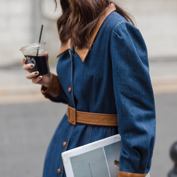 異素材ミックスバイカラーデニムワンピース　AU-225