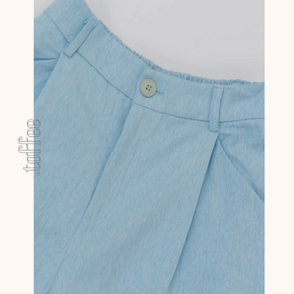 花咲く裾刺繍のブルーワイドパンツ《Z01071》