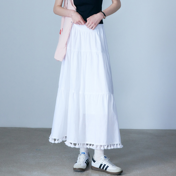 【2color】タッセル付きＡラインロングスカート　Z00331