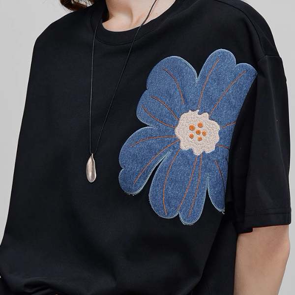 【3pattern】フラワーパッチワークオーバーサイズTシャツ《Z00935》