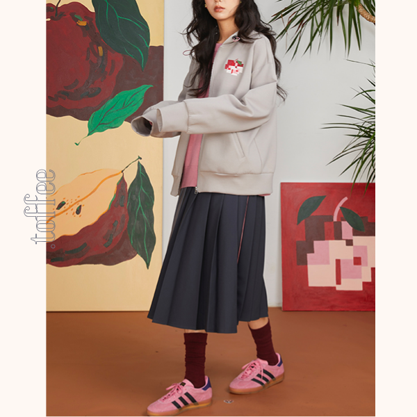 コントラストカラーミモレ丈プリーツスカート　《Z00701》