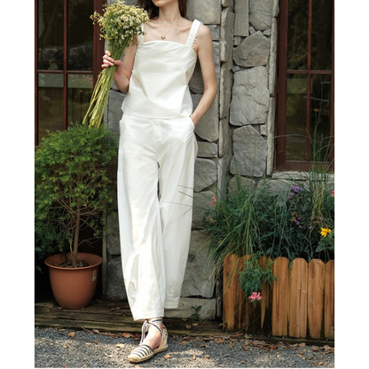 【2color】シンプルレースキャミソール＆ロングパンツのセットアップ Z00204